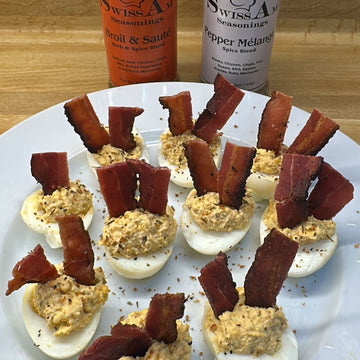 Devilled Eggs with SwissAm Broil & Sauté and Pepper Mélange