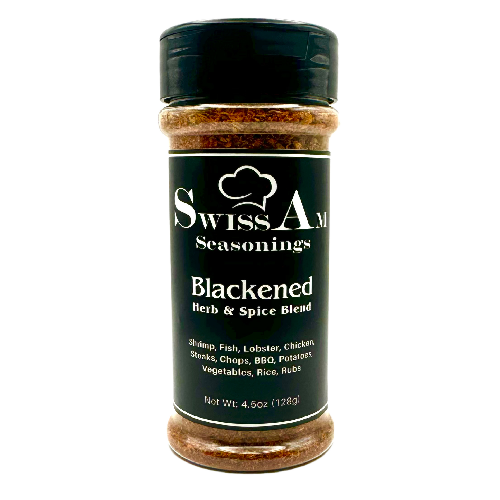SwissAm Blackened Seasoning Shaker on white background