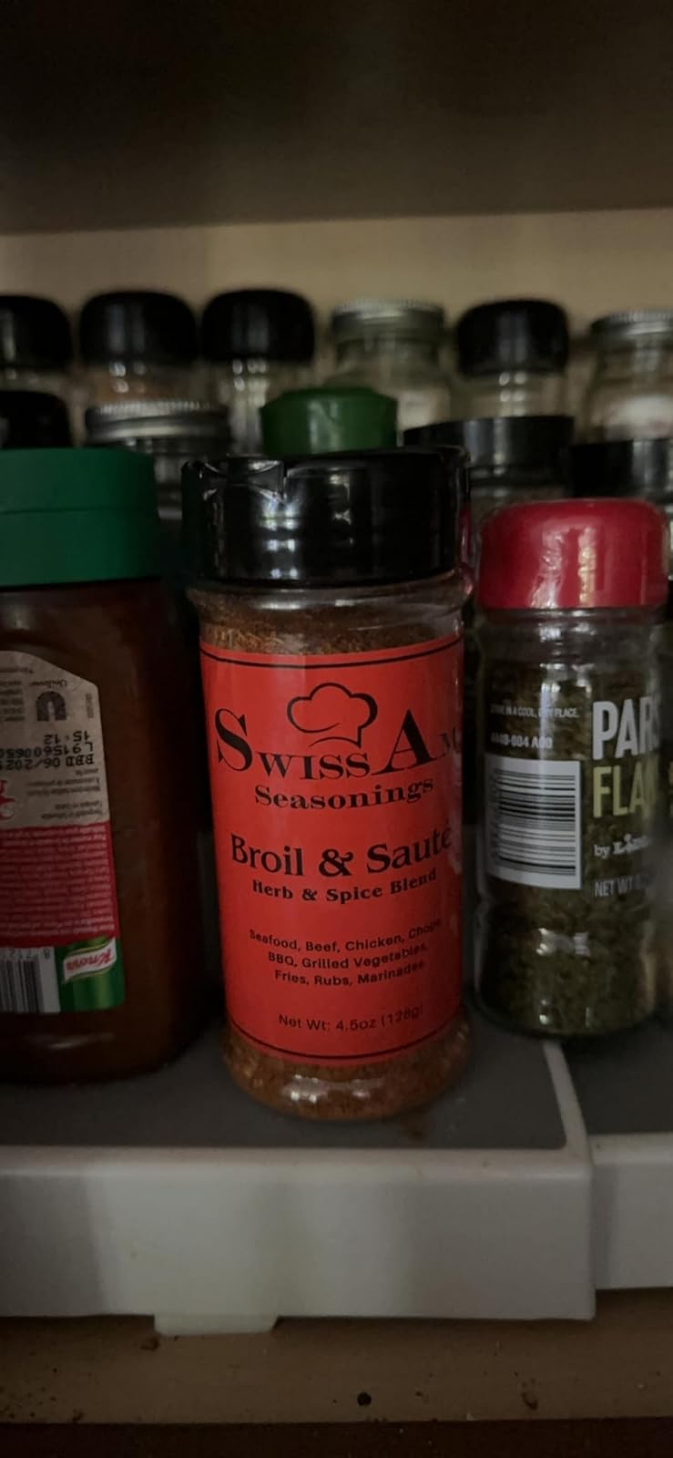 SwissAm Seasonings in customer's home spice cabinet