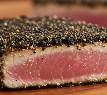 Seared ahi tuna steak crusted with SwissAm Pepper Mélange