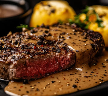 Seared steak in creamy peppercorn sauce, seasoned with SwissAm Pepper Mélange