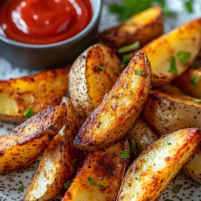 SwissAm Broil & Sauté on crispy golden potato wedges